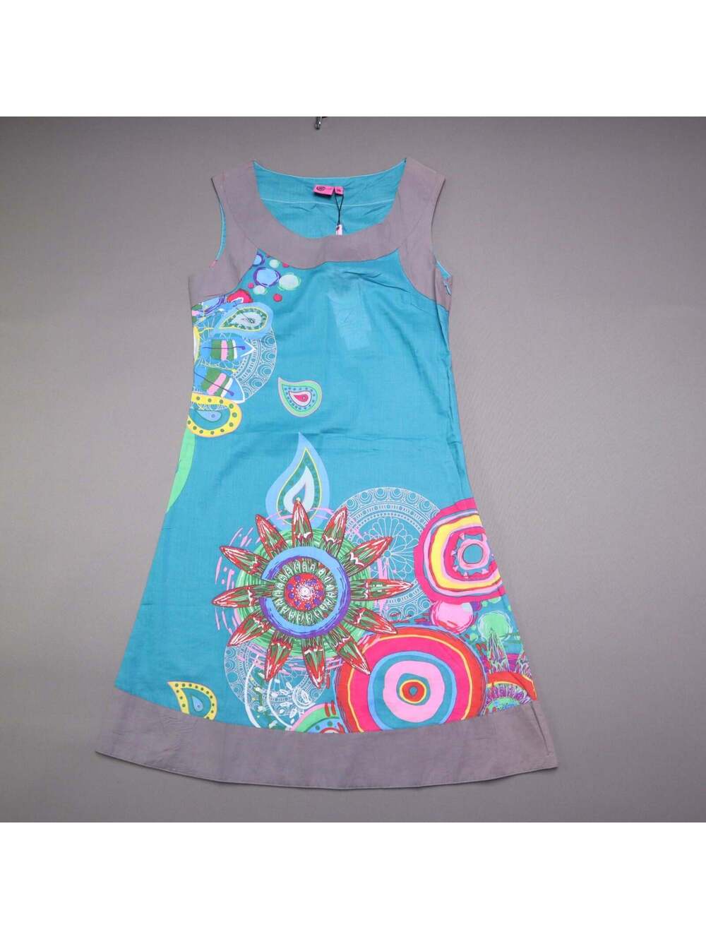 Coton du Monde Womens Turquoise Psychedelic Mod Graphic Print A-Line size  36
